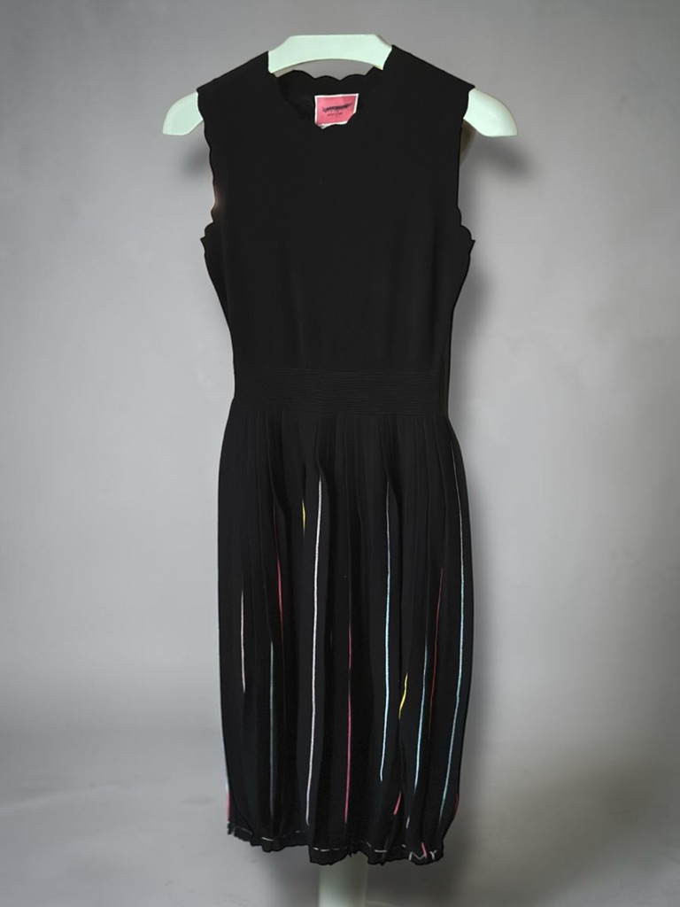 Kate Spade | Black Pleated Sleeveless Sweater Dress W/ Colorful Rainbow Pleating